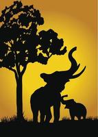 Wilderness Background Elephant Blurred Silhouette Dark Scenery Decor vector