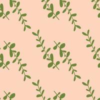 Green eucalyptus branches seamless pattern in hand drawn style. Pastel pink background. Contrast herb background. vector