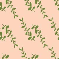 Green eucalyptus branches seamless pattern in hand drawn style. Pastel pink background. Contrast herb background. vector