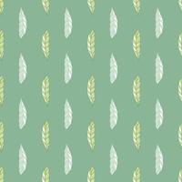 Ethnic seamless pattern with doodle feather simple silhouettes. Pale green background. Simple style. vector