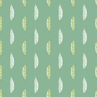 Ethnic seamless pattern with doodle feather simple silhouettes. Pale green background. Simple style. vector