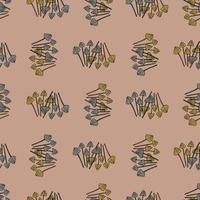 Autumn season food seamless pattern with psilocybe semilanceata mushroom shapes. Pink background. vector