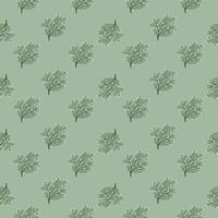Decorative seamless pattern with little hand drawn shrub shapes print. Pale blue background. Simple style. vector