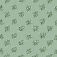 Decorative seamless pattern with little hand drawn shrub shapes print. Pale blue background. Simple style. vector