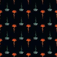 Orange and grey colored flowers ornament seamless pattern. Black background. Contrast design. vector