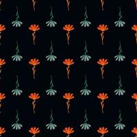 Orange and grey colored flowers ornament seamless pattern. Black background. Contrast design. vector