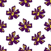 Isolated seamless hand drawn pattern with bright purple flowers elements. White background. vector