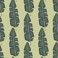 Botany jungle seamless pattern with pale blue palm leaves ornament. Beige background. Doodle style. vector