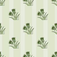 Green pastel colors seamless pattern with hand drawn bluebell ornament. Striped background. vector