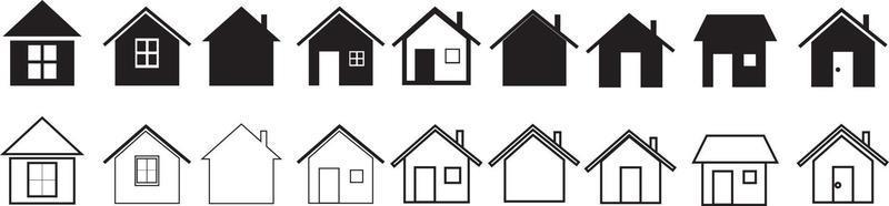 Simple monochrome house icon set vector