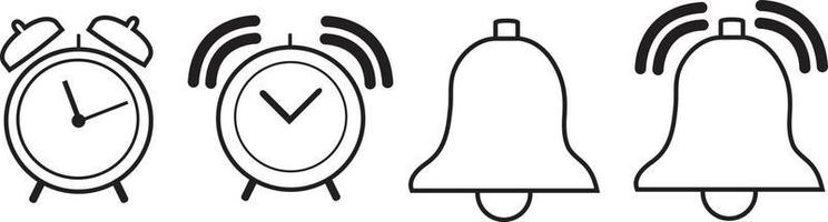 configurar el icono de despertador y campana. icono de campana aislado. alarma de reloj de estilo de línea. campana de llamada vectorial y señal de número de notificación para reloj despertador vector