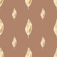 Seamless pattern in minimalistic style with light leaf ornament. Beige background. Simple backdrop. vector
