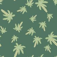 Random seamless pattern in doodle style with hand drawn tropical palm tree shapes. Green pale palette. vector