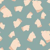 Random abstract zoo seamless pattern with light pink bear silhouettes. Pale blue background. Simple design. vector