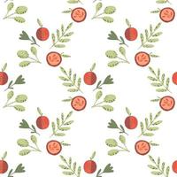 Isolated seamless patern with green leaf branches and red apples print. White background. vector