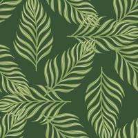 Seamless random pattern with botanic tropical fern leaf ornament. Green background. Doodle style. vector