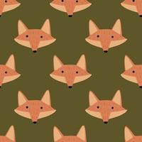 Fox pattern seamless in freehand style. Head animals on colorful background. Vector illustration for textile.