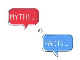 mitos vs hechos icono infográfico rojo y azul. bocadillo de diálogo de verdad o ficción aislado en fondo blanco. vector