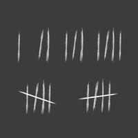 Tally marks wall sticks lines counter. Counting signs chalk on black background. Vector illustration