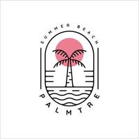 palm or coconut tree logo line art with sunset vector illustration template icon . design with minimalist badge and typography style