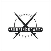 surfing board logo vintage vector illustration template icon design. surf symbol with x concept retro typography style