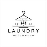 laundry minimalist line art logo simple vector illustration template icon design. washing machine and Wardrobe Shoulder Hanger outline symbol for business concept