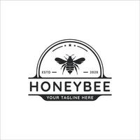 honey bee logo vintage vector illustration template icon graphic design . logotype and typography with badge logo concept