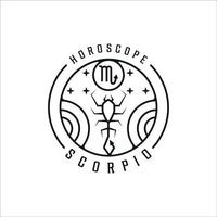 escorpión zodiaco de escorpión logotipo línea arte simple minimalista vector ilustración plantilla icono diseño. signo del horóscopo misticismo y símbolo de la astrología