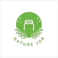 jar with leaf logo vintage vector illustration template icon design. nature beaker symbol or sign for company