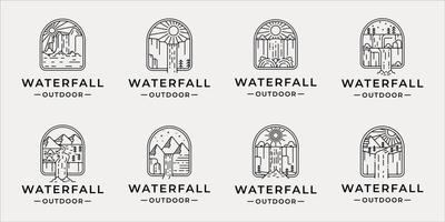 set of water fall logo line art simple minimalist vector illustration template icon graphic design. bundle collection of various badge of outdoor concept with typography