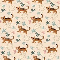 Seamless pattern jungles tiger boho colors flat cartoon vector