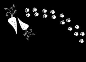 Rabbit foot print steps path and carrot vector doodle hand drawn background.