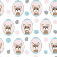 Seamless pattern Kawaii cute bulldog cartoon flat vector element art design.