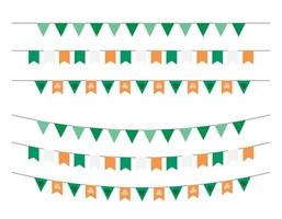 St Patricks Day party flags isolated. Vector set of traditional Saint Patricks holiday buntings and garlands. Festive Irish decorations collection