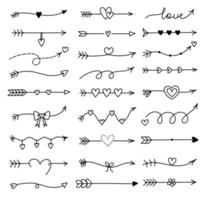 Set of cute doodle arrows for Valentine's Day isolated on white background. Vector hand-drawn illustration. Perfect for holiday designs, cards, invitations, decorations, bullet journals.
