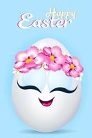 Easter egg girl cartoon with flower wreath vector