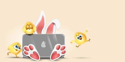 Bunny with chicks laptop vector