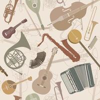 Abstract Music Background. Seamless texture with musical instruments. Musical tiled pattern. vector