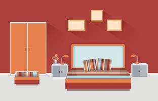 Home room interior. Bedroom furniture with bed vector