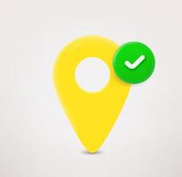 Navigation pin icon with checkmark. 3d vector icon