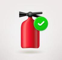 icono de extintor de incendios con marca de verificación. icono de vector 3d