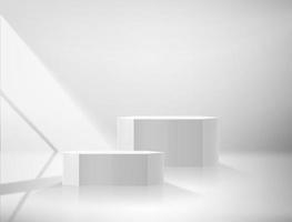 White interior with two pedestals and light of the window. Vector 3d illustration