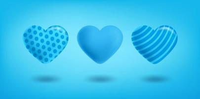 Blue hearts set. 3D vector illustration