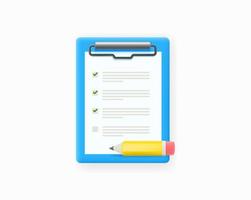 Clipboard with pencil isolated on white background. 3d vecror illustration vector