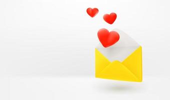 Opened envelope with hearts. Romantic message concept. 3d vector banner with copy space