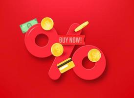 Shopping offer with percentage sign. buy now. 3d vector illustration