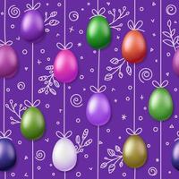 Easter eggs on rope. Holiday seamless magenta pattern vector