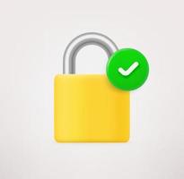 Lock icon with checkmark. 3d vector icon