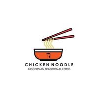 chicken noodle indonesian food logo color illustration vector design