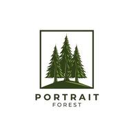 portrait forest logo line art vector illustration design